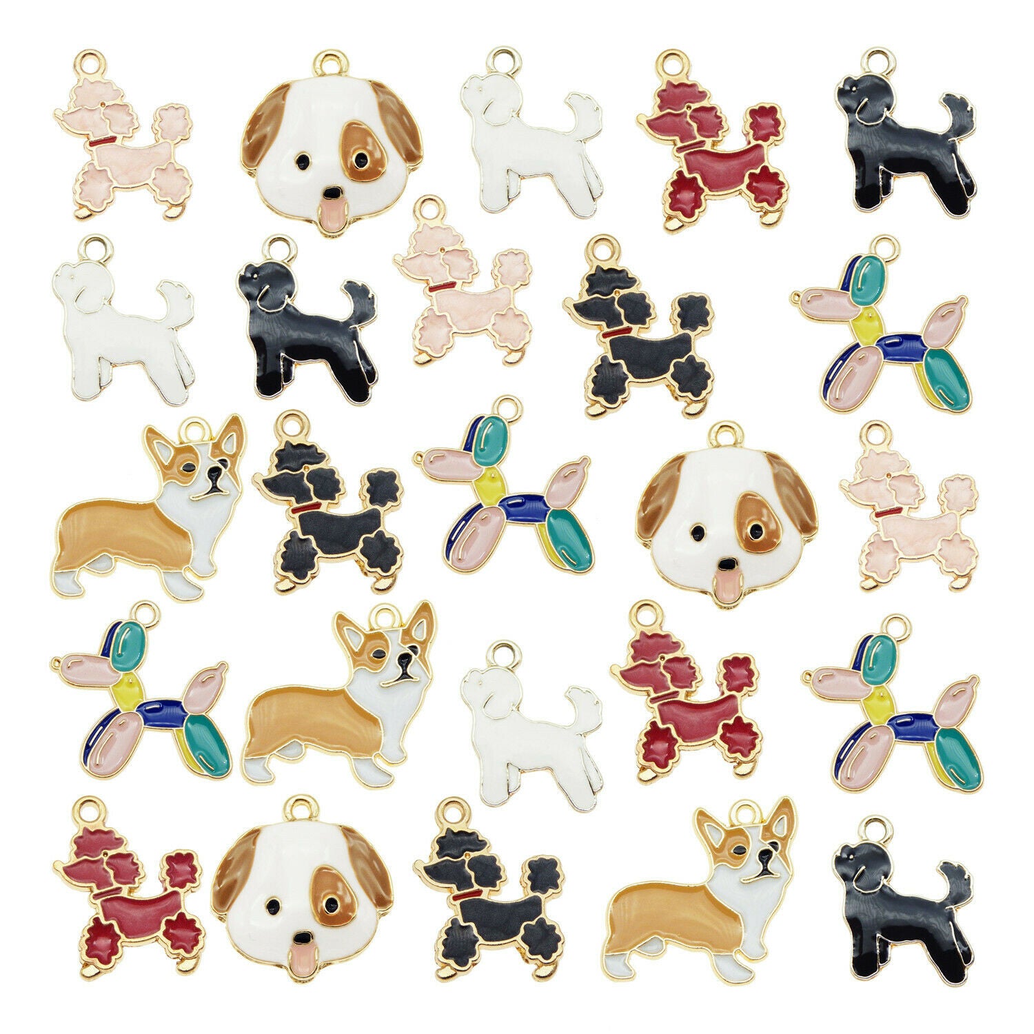 8 Pair Colorful Enamel Pet Dog Animal Charms Pendant Jewelry DIY Making Findings