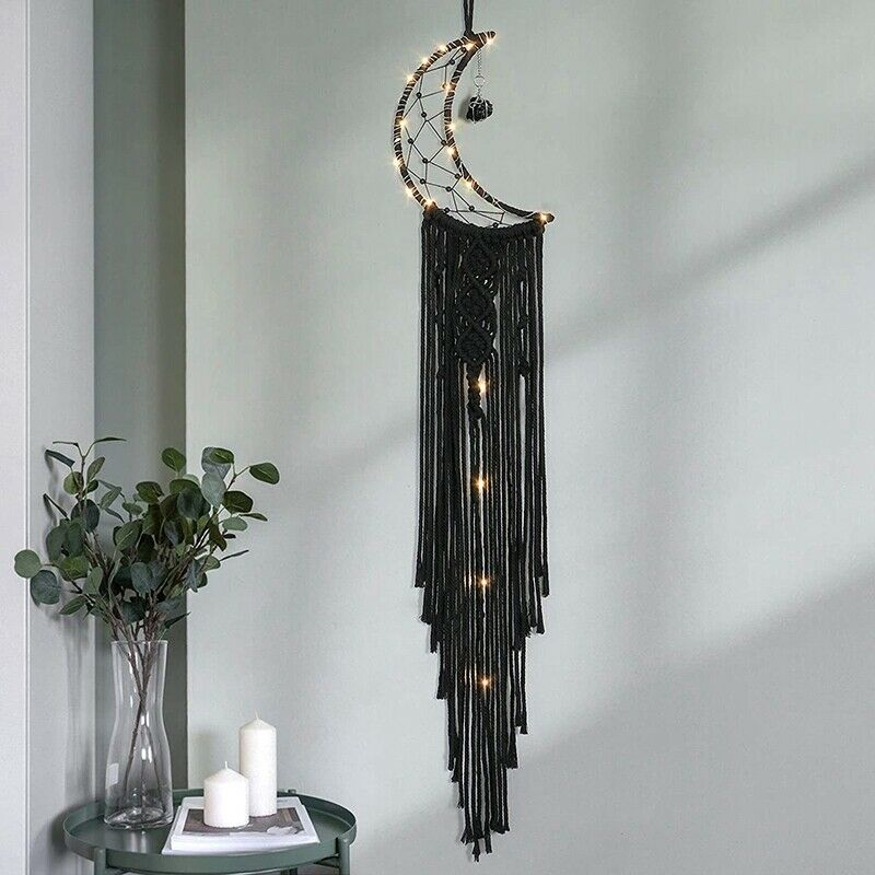 Dream Catcher Black Boho Decor with Crystal Stone Moon Dream Catchers for BeX5P4