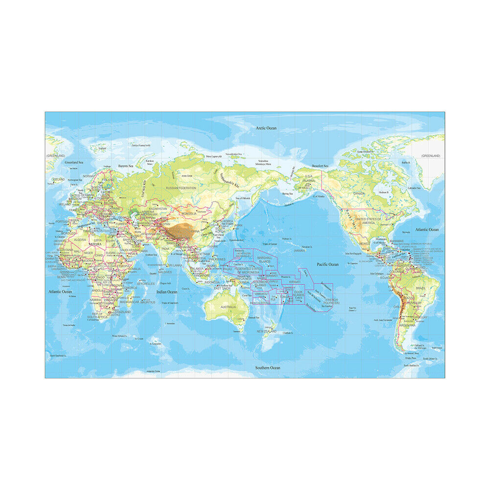 World Topographical Map Poster Art Printing 36x24inch