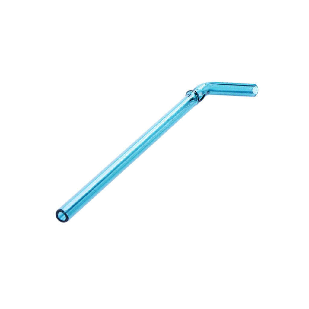 Creative Reusable Bent Glass Tube Drinking Straw + Cleaning Brush Lake Blue