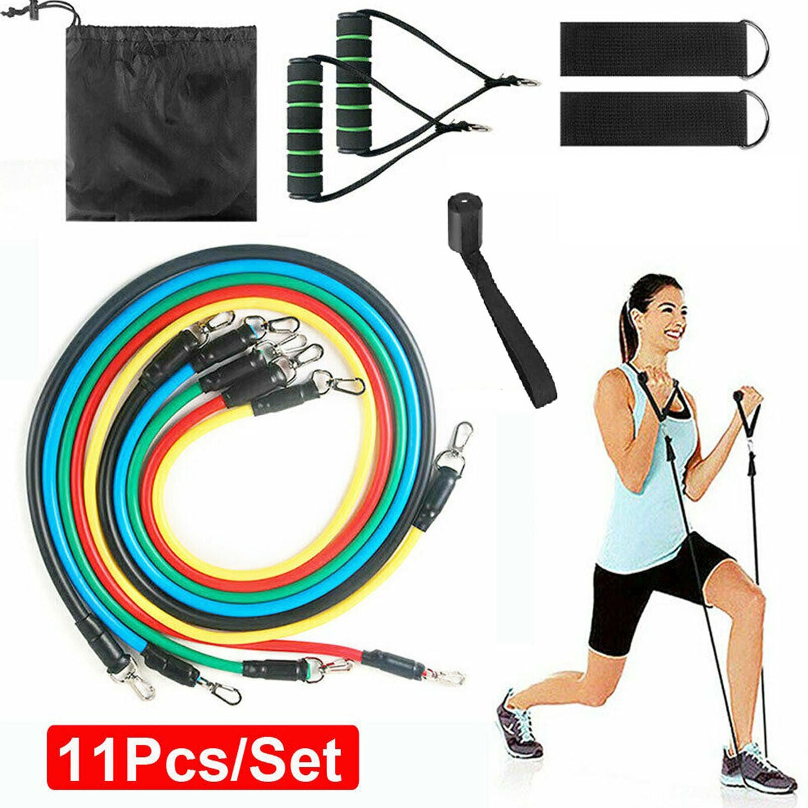 11pcs Resistance Band Set Yoga Pilates Abs Exercise Fitness Tube Workout Bands