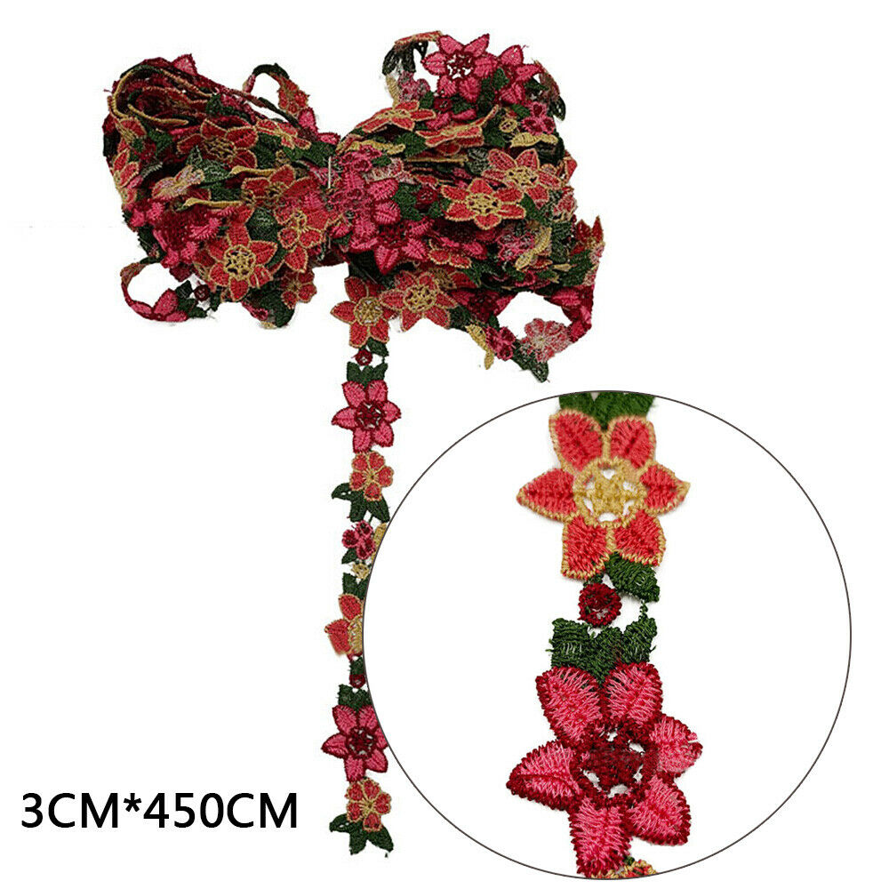 5 Yards Embroidered Flower Trim Lace Ribbon Fringe Sewing Embellishments Decor
