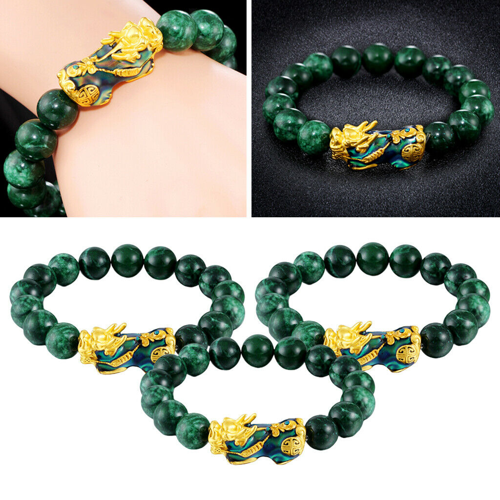 3pack Chinese Feng Shui Obsidian Pixiu Alloy Bracelet Attract Wealth Jewelry