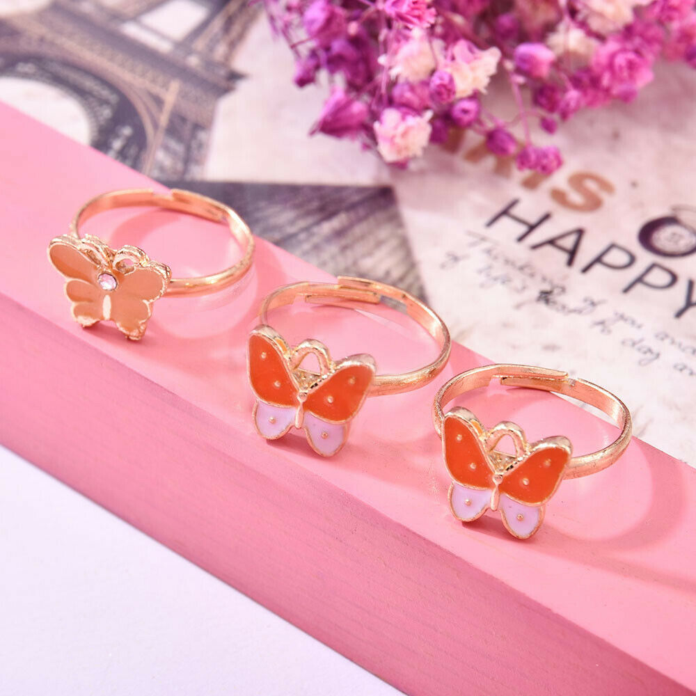 20Pcs Girls Kids Cartoon Adjustable Ring Crystal Rings Jewelry Cute Xmas Gift US