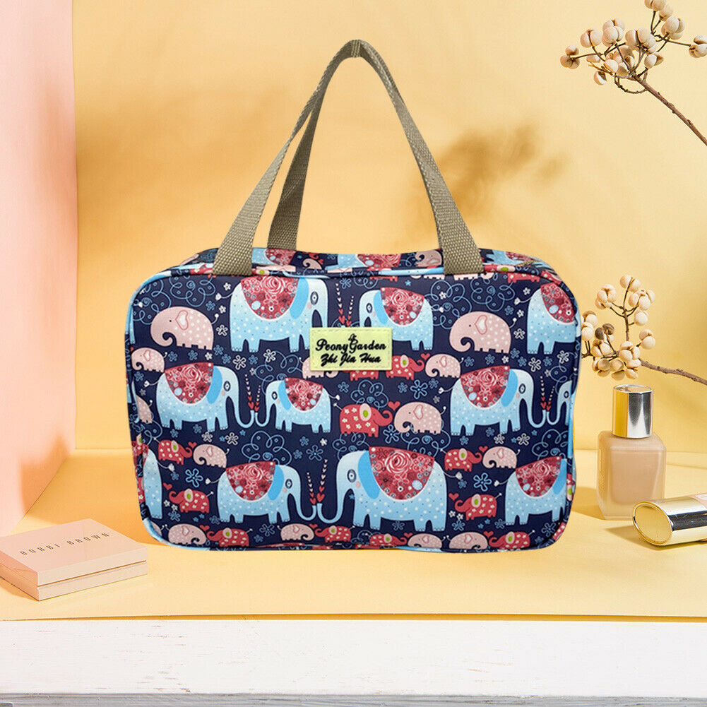 Elephant Printed Makeup Cosmetic Toiletry Storage Handbag Travel Wash Pouch @