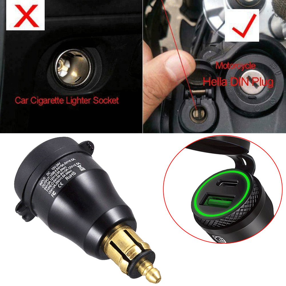 Fast Charger Adapter QC3.0USB Type C PD Hella DIN Plug Socket For BMW Waterproof