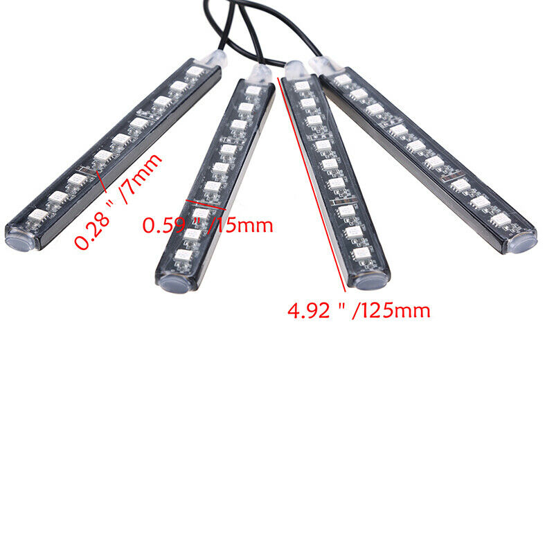 4PCS 9LEDs Strip Colorful Light Waterproof Remote Control For Car Auto Truck