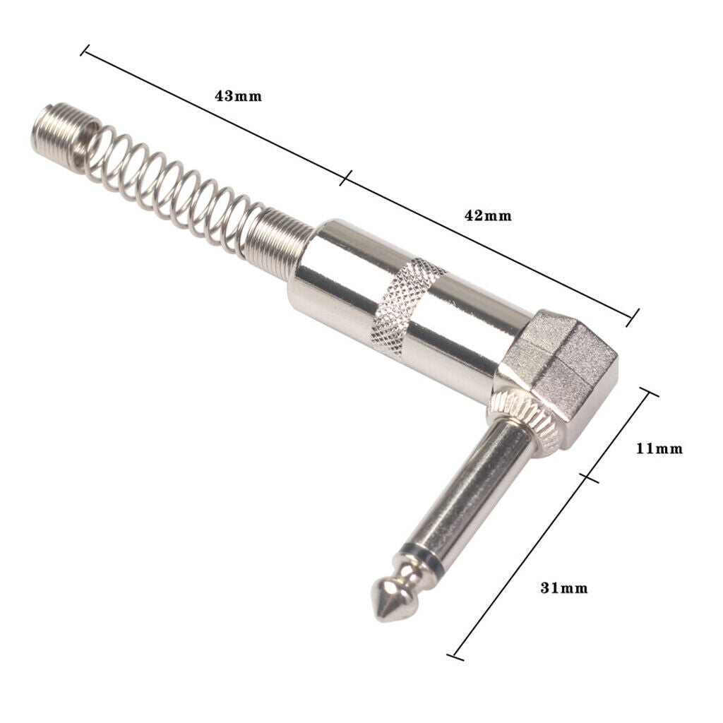 2Pieces Zinc Alloy L Shape 6.35mm Mono DIY Solder Plug For Guitar Mic Audio