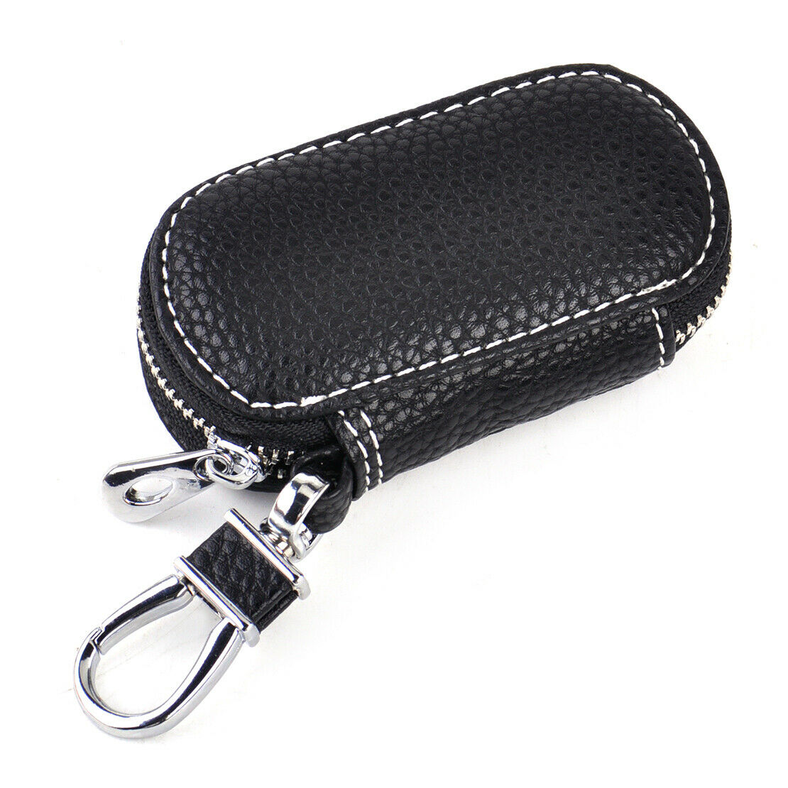 Black Car Auto Leather Smart Remote Zipper Fob Key Holder Bags Cover Chain An