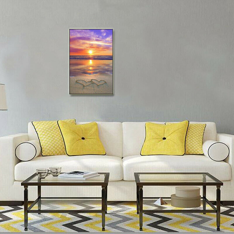 Full Drill Beach Sea Heart 5D Diamond Painting Cross Stitch Embroidery Decor HN
