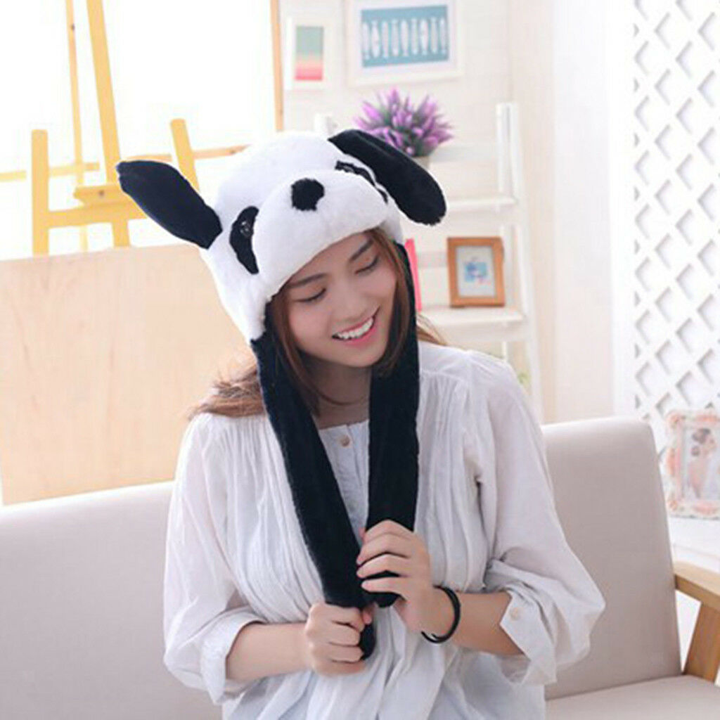Panda Hat Ear Moving Jumping Hat Funny Plush Warm Hat Cap for Womens Girls