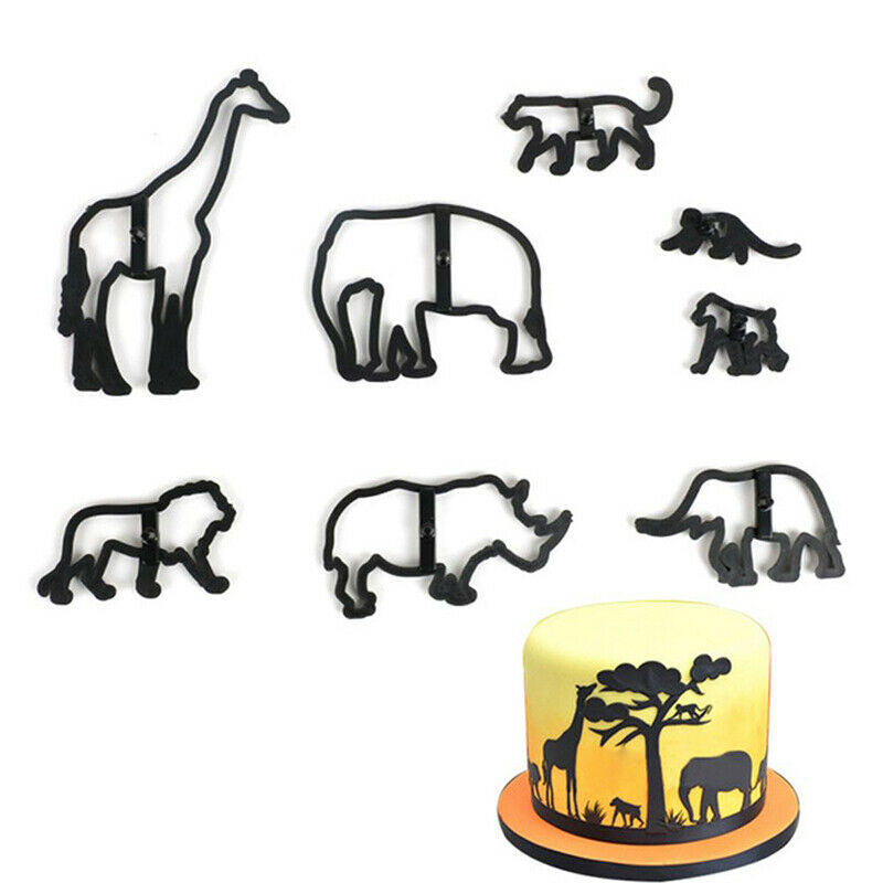 8Pcs Animal Cookie Cutter Plastic Elephant Lion Giraffe Leopard Fondant C.l8