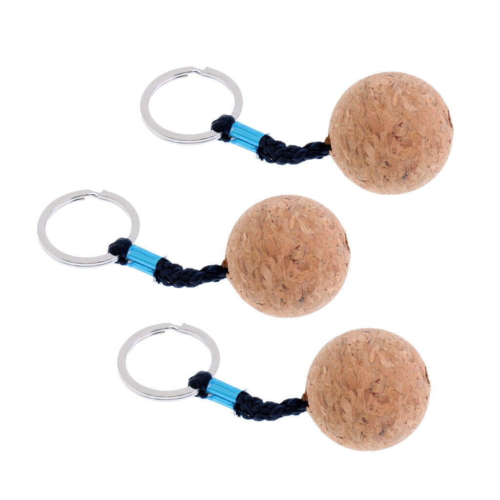 3 Pieces 35mm Lightweight Water Sports Safety Floating Cork Keyring Key Chain