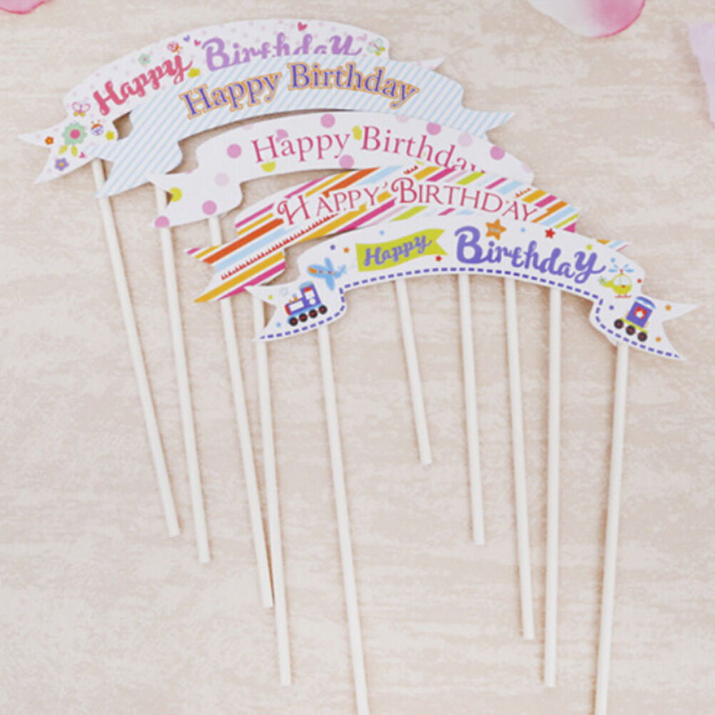 Happy Birthday Cake Cupcake Bunting Banner Flag Food Topper Party Picks BDAU