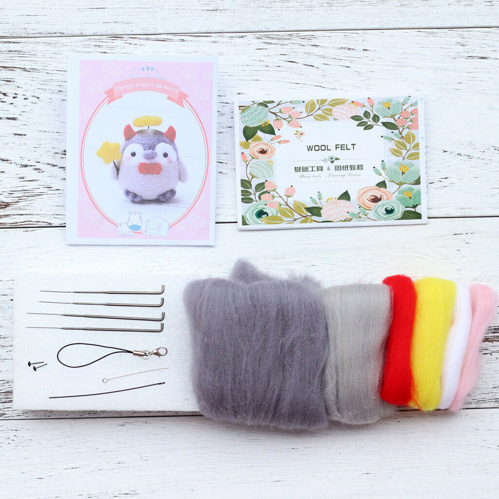 2pcs Craft DIY Penguin Needle Felting Kit 66s Pure Wool Felting Supplies
