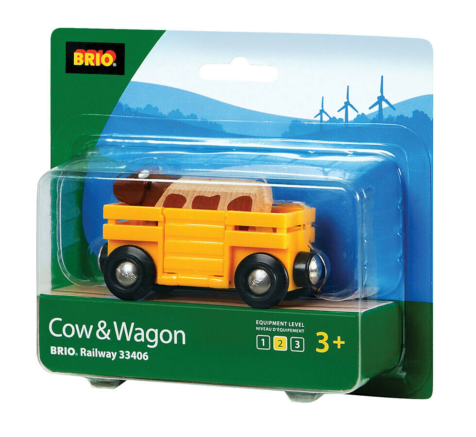 33406 BRIO Cow & Wagon Wooden Railway Rolling Stock inc 2 pcs Age 3 Years+