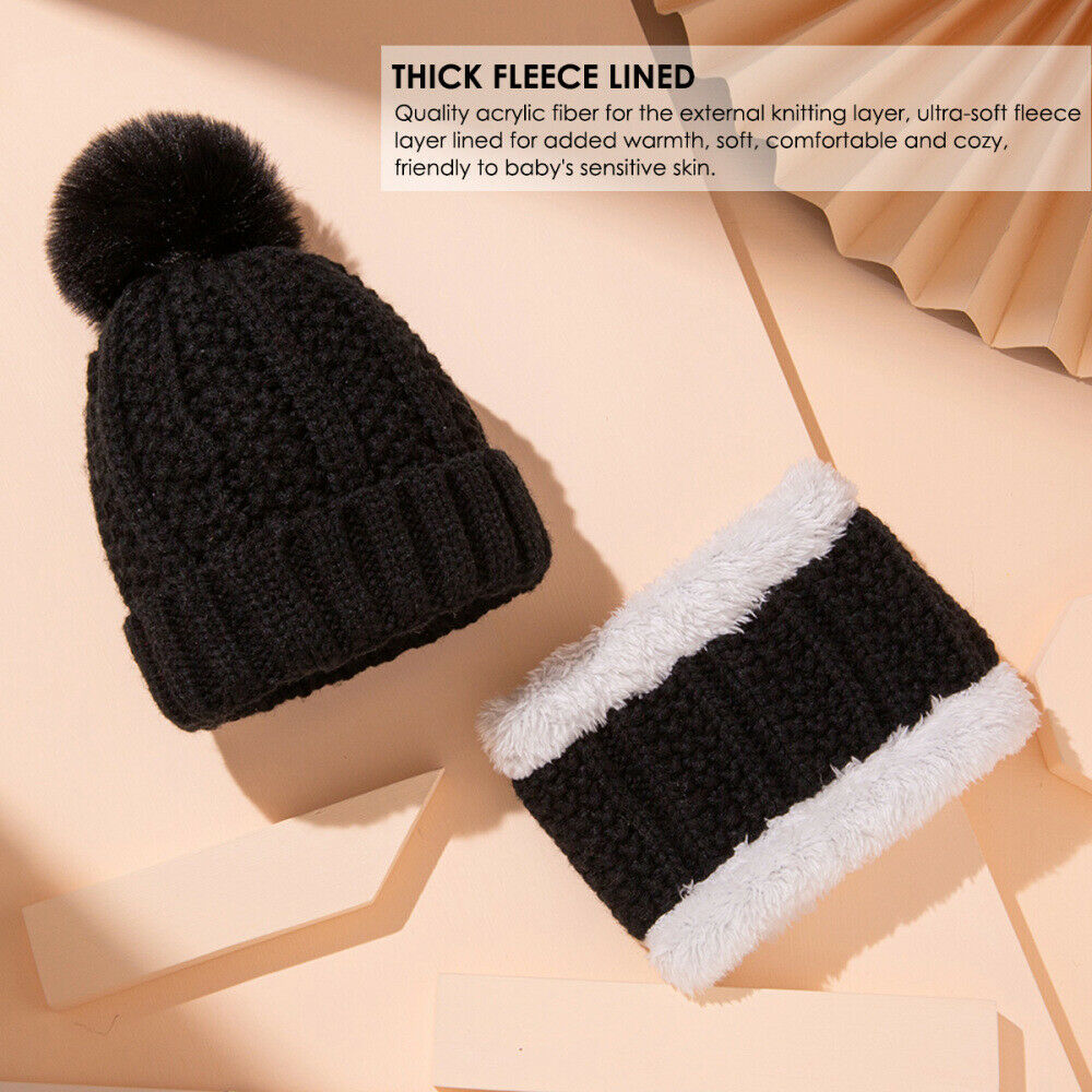 Unisex Baby Winter Hat Scarf Set Kids Warm Knit Beanie Hat Neck Scarf Set