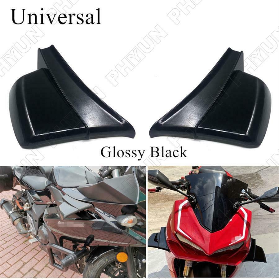 Glossy Black Motorcycle Side Winglets Wind Fin Spoiler Trim Cover Air Deflector