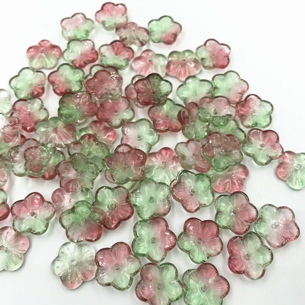 20pcs Czech Glass Flower Beads DIY Handmade crafts Gradient Color 14mm