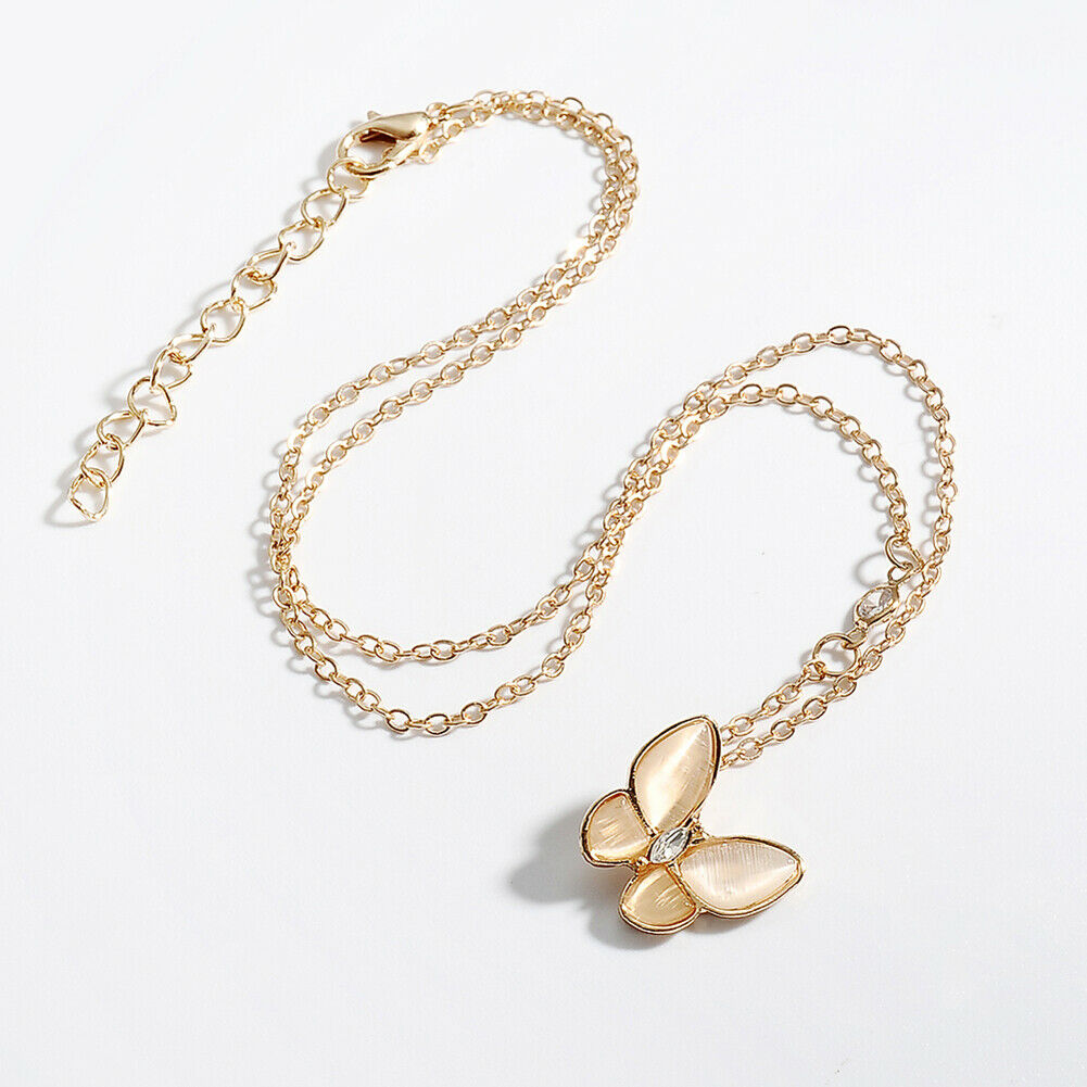 Korean Opal Necklace Butterfly Charm Elegant Women Clavicle Chain Jewelry @