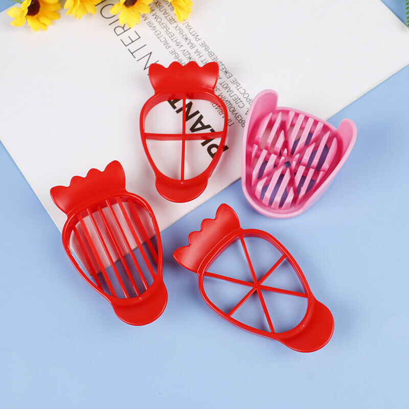 Red Strawberry Slicer Fruit Carving Tools Salad Cutter Berry Plastic Kitchen Rf