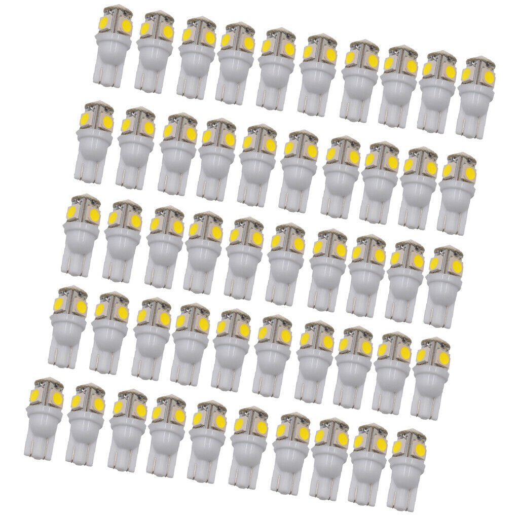 50PCS White T10 LED Light Bulbs W5W 168 194 5050 5SMD 6000K