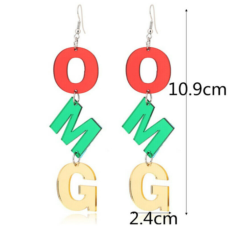 Funky Acrylic Hip Hop Long Dangle Drop Colorful OMG Shape Earrings Jewelr.l8
