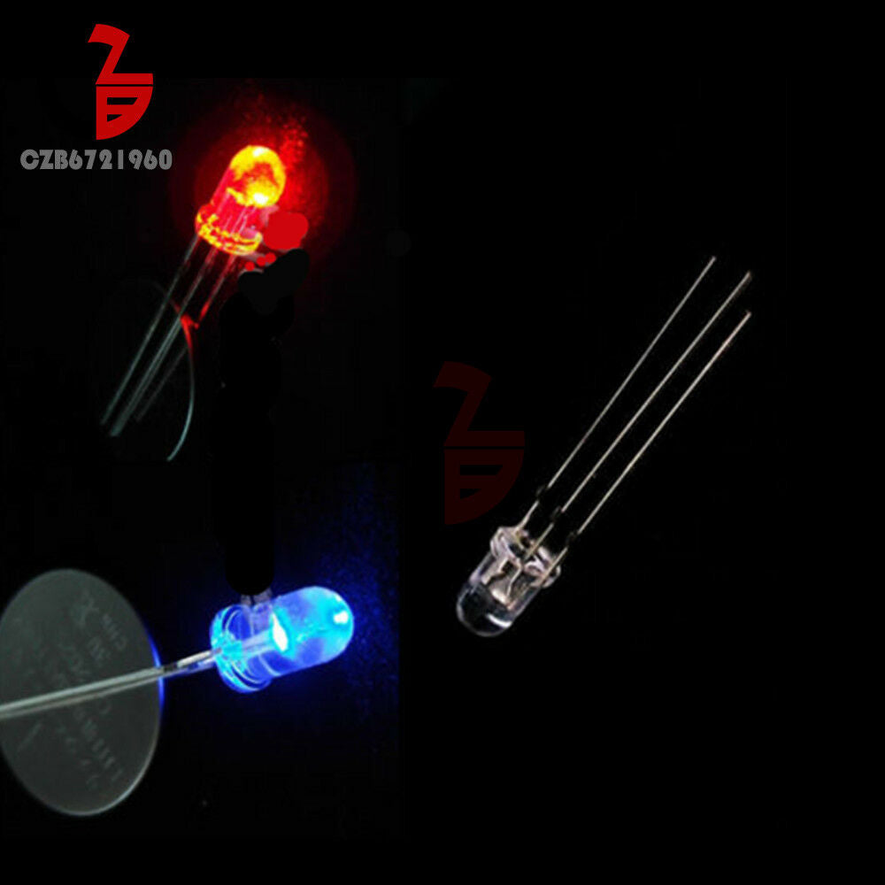 50PCS Dual Bi-Color Red Blue Bright 5mm 3Pin Water Clear bulb Led Common Anode