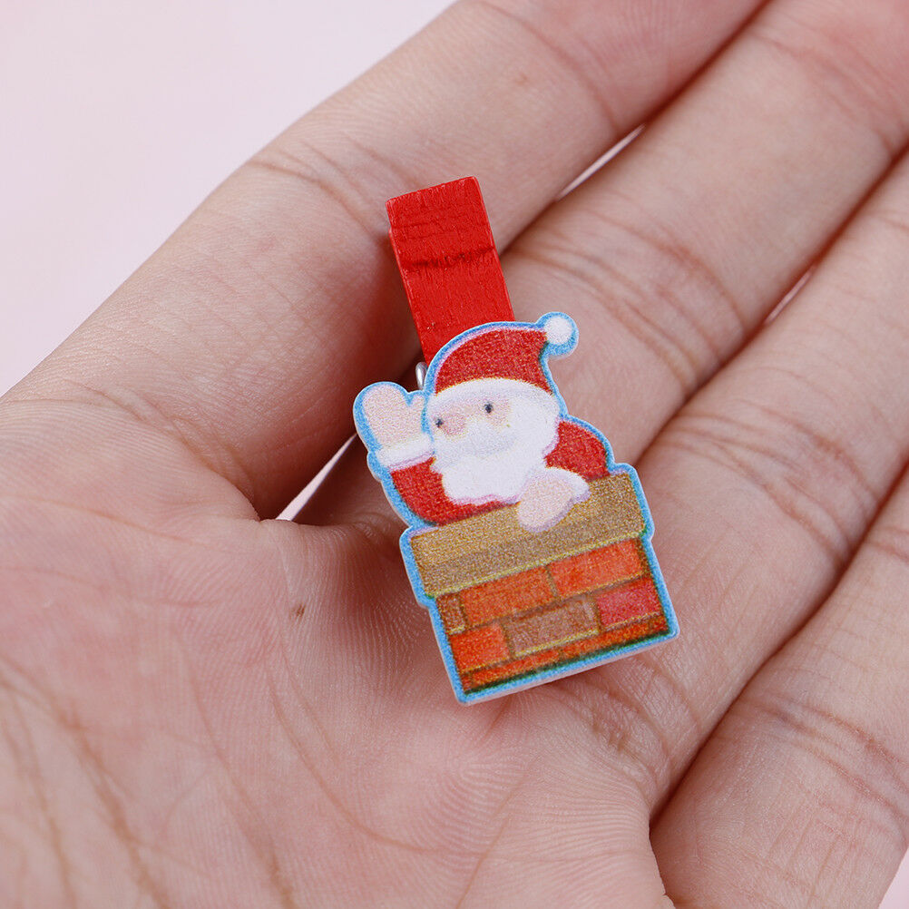 10 Pcs/lot Mini Wooden Paper Clips Photo Pegs Santa Claus Wood Paper Clip^lk XC