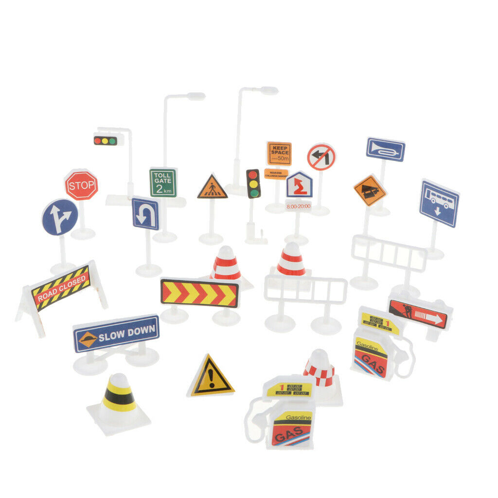 28 Sets Of English Road Signs Traffic Signs Playset Pretend Play Toys