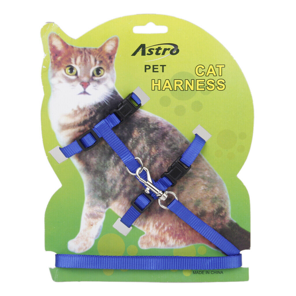 Blue Adjustable Pet Cat Kitten Belt Nylon Collar Leash Harness Safety Strap