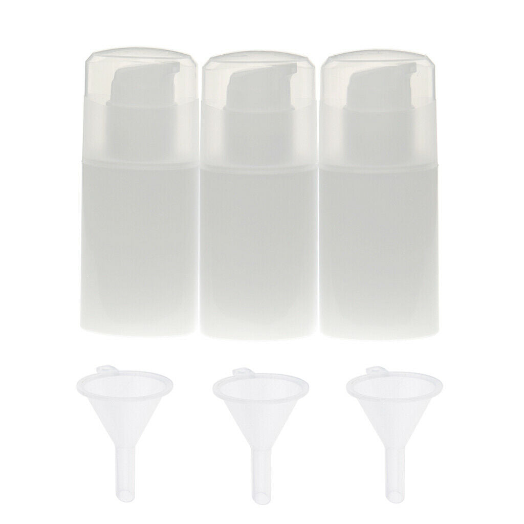 3 Pieces Empty Refillable Airless Lotion Pump Cosmetic Bottle With 3 Funnels