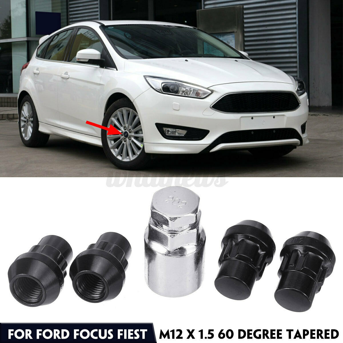 4pc M12 x 1.5 Locking Wheel Nuts Tapered Seat Black Inc Key For Ford Focus