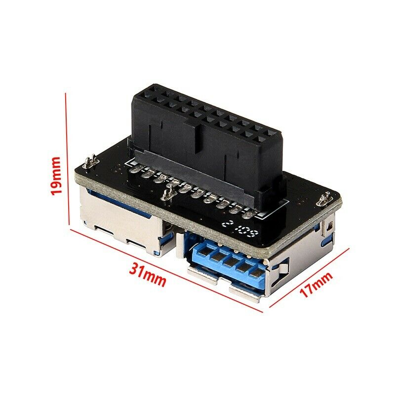 Motherboard USB3.0 19/20pin to left and right USB3.0 A female interface adapter