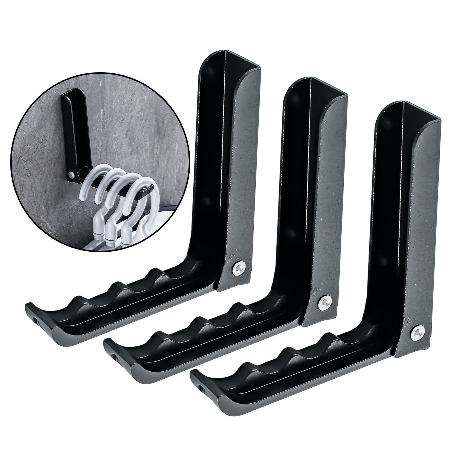 3pcs Aluminum Robe Hanger Hook Durable Wall-mounted Coat Hanger Black