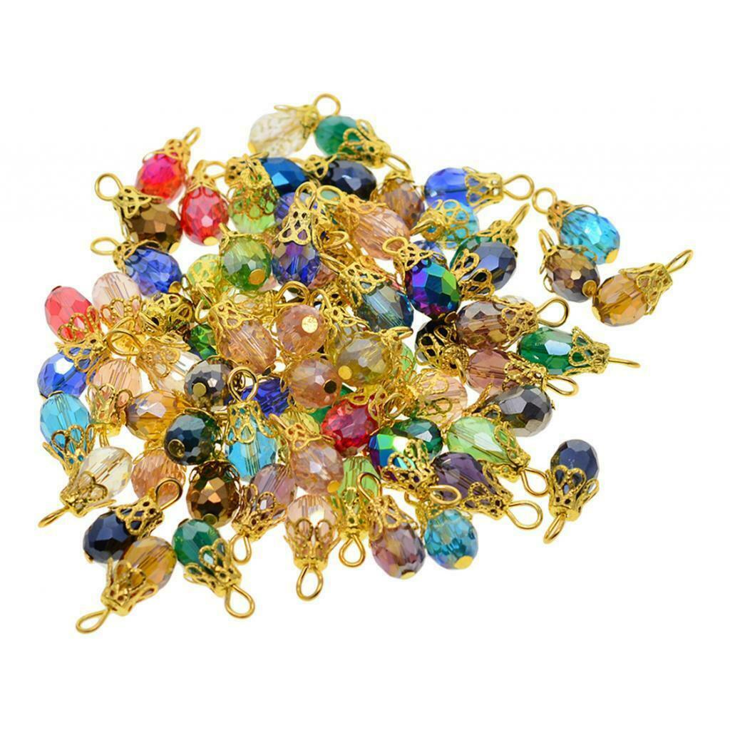 50pcs Crystal Faceted Glass Pendants w/Floral   For Jewelry Making Earring