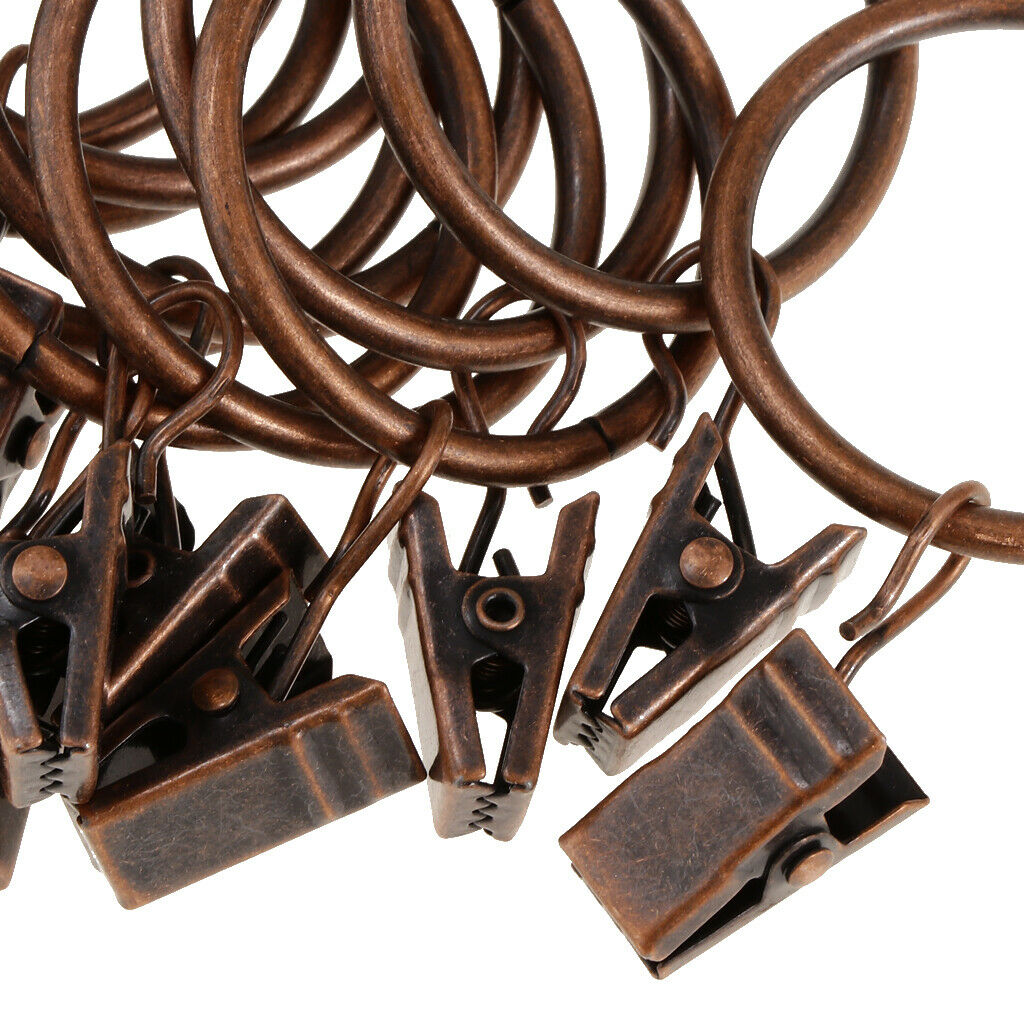 12 Pieces Metal Curtains Drapery Rings with Clips Copper 32mm