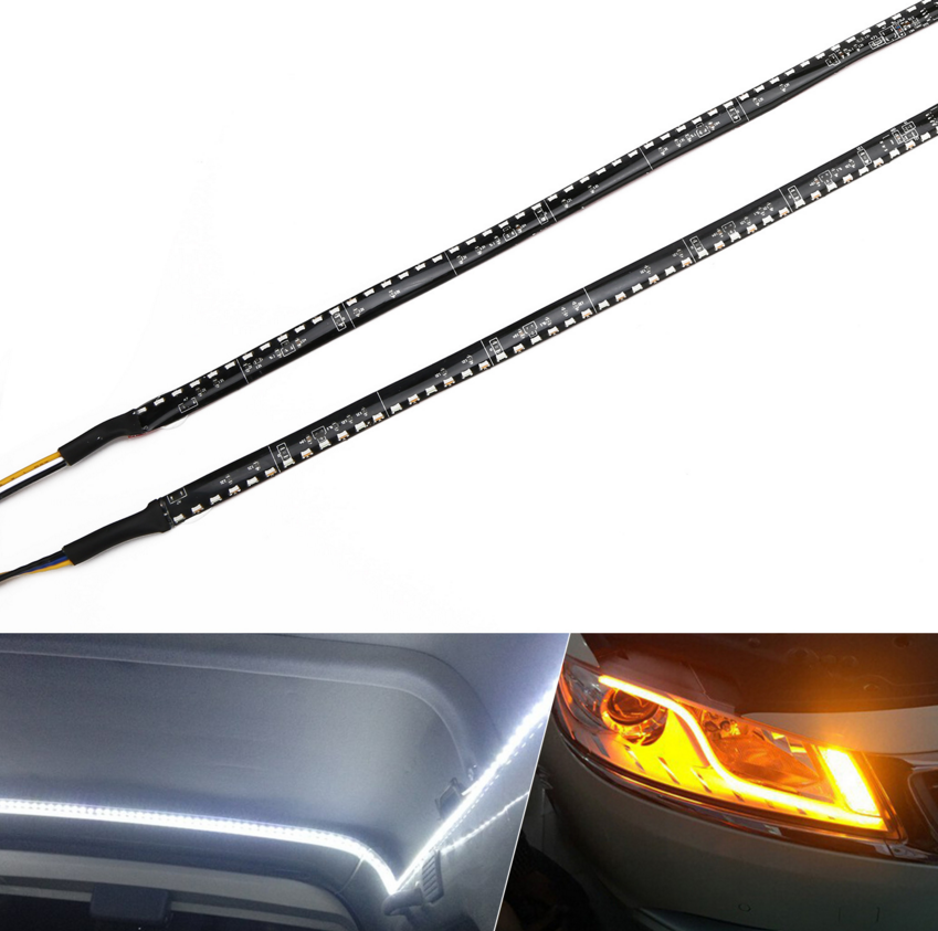 2* 60CM Error Free Dual Color DRL Headlight Eyebrow Turn Signal Strip Light