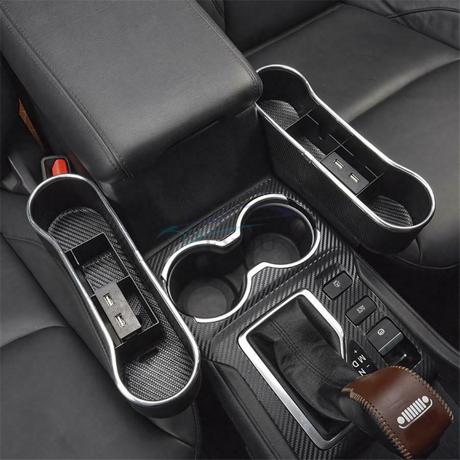1x Universal Carbon Fiber Black Dual USB Charging Car Seat Clearance Storage Box