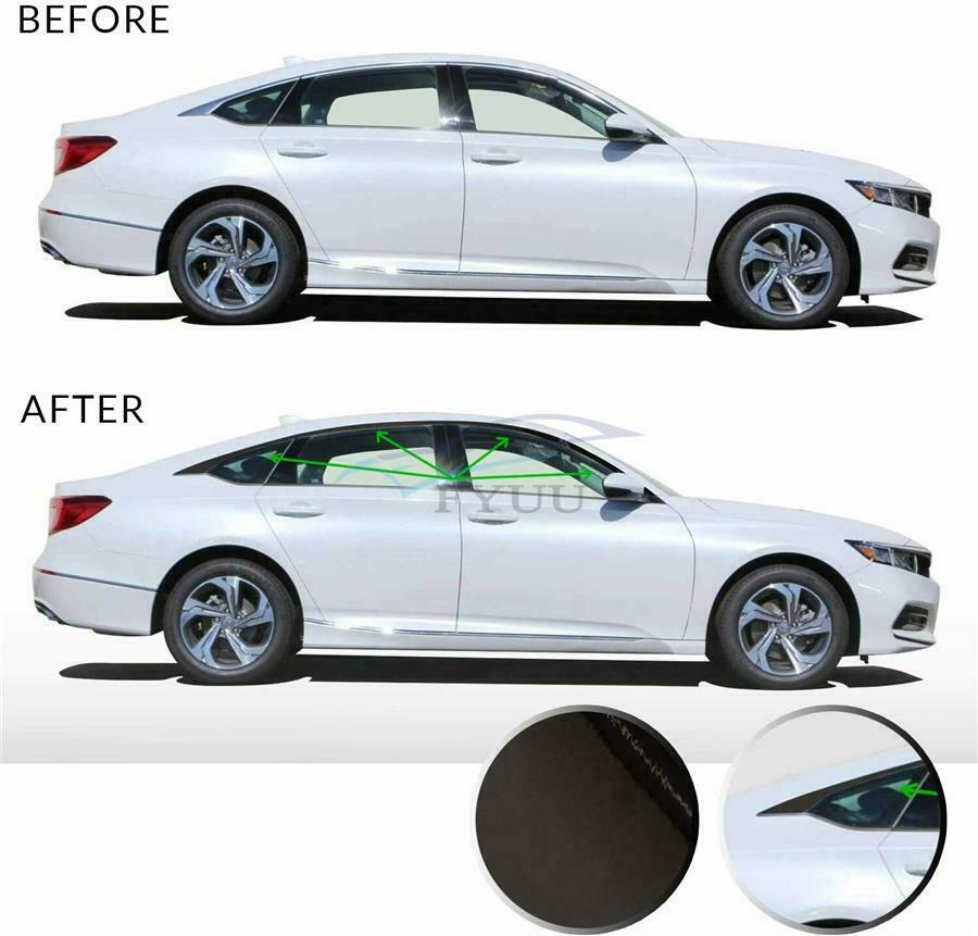 6 × Glossy Black UV Protected Pre-cut Side Window Chrome Blackout Trim Stickers