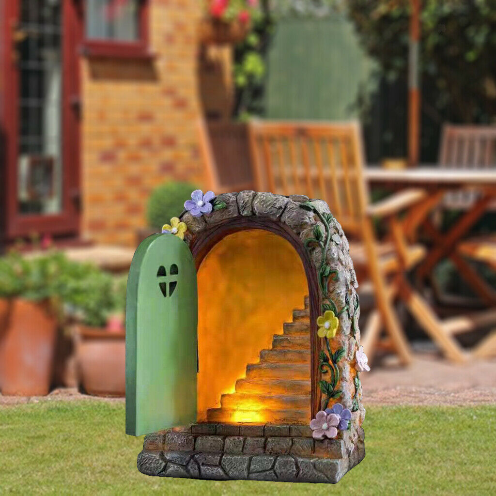 Large Fairy Door Solar LED Stone Door Magical Outdoor Tree Decor 15cm Tall