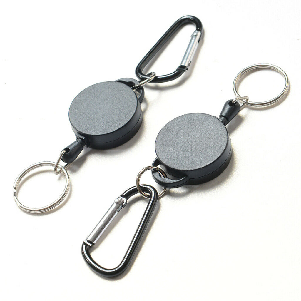 2 Pack Retractable Keychain Hiking Belt Clip Carabiner Durable Split Ring