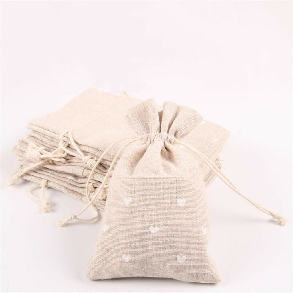 6 Pack Cotton Linen Jewelry Pouch Drawstring