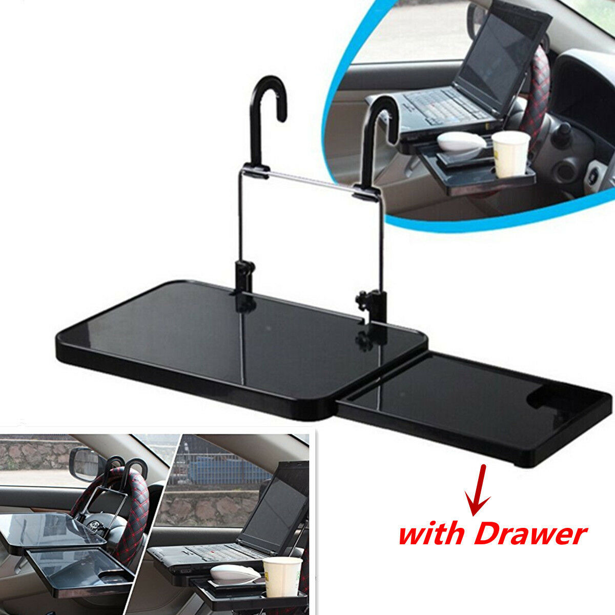 Car Laptop Desk Computer Fold Down Shelf Support Steering Wheel With Cup Holder