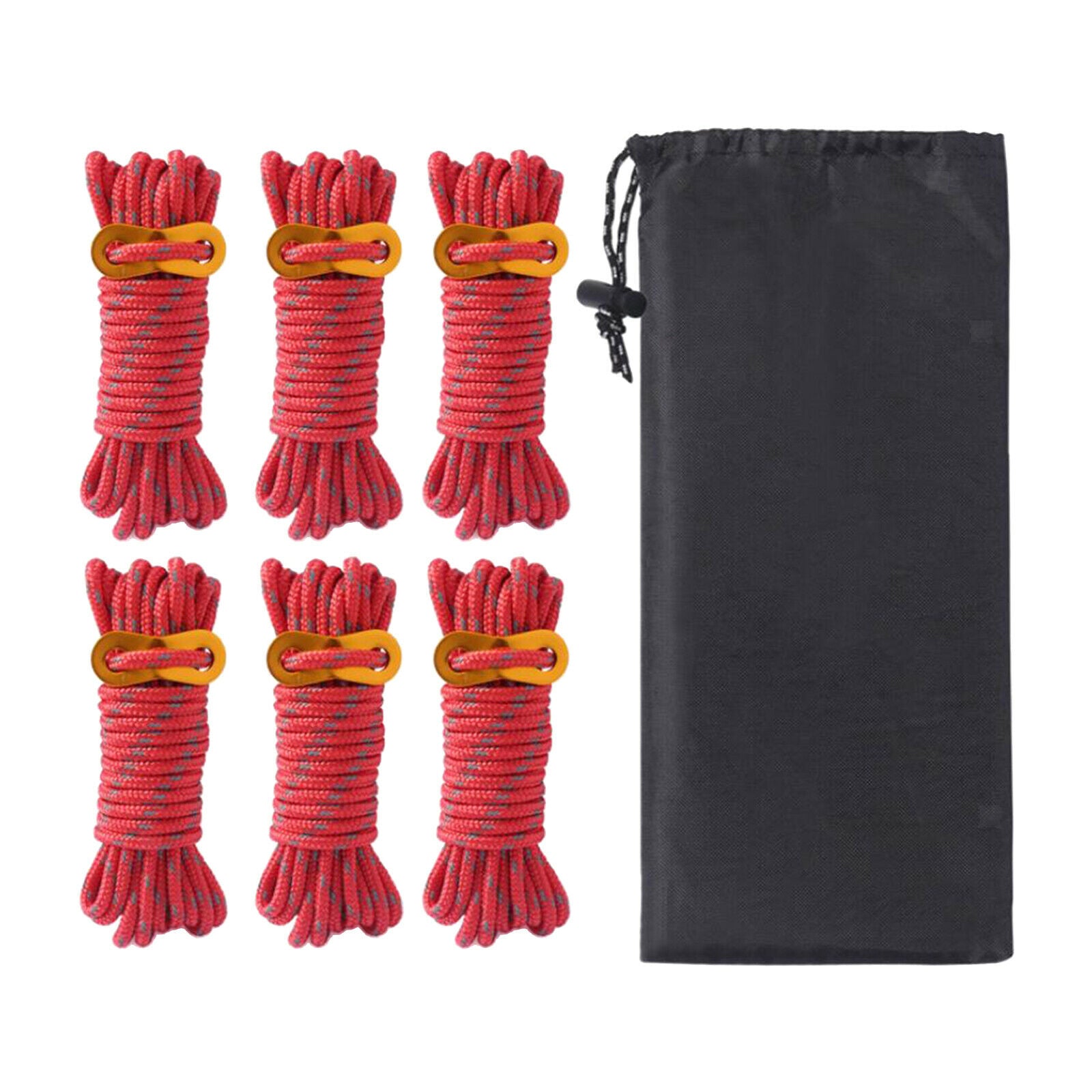 6Pcs Reflective Guylines Tent Cords 13ft Lightweight for Camping Hiking Red