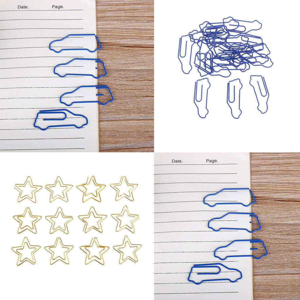 12pcs golden star shape paper clip +20pcs blue car shape marking clips