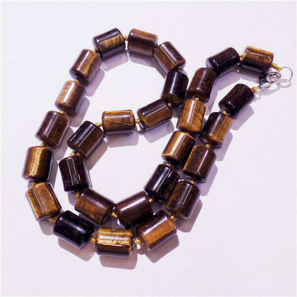 1 Strand 13x10mm Unisex Natural Tiger Eye Gem Cylinder Beads Necklace HH9250