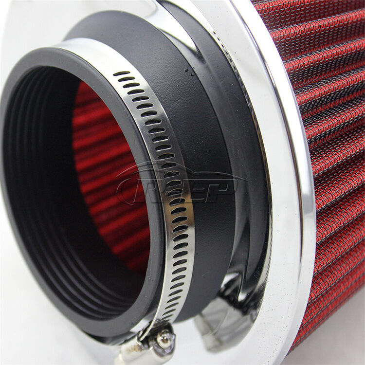 Universal Aluminum 3" Inlet Car Long Cold Air Intake Filter Cone Filter Red