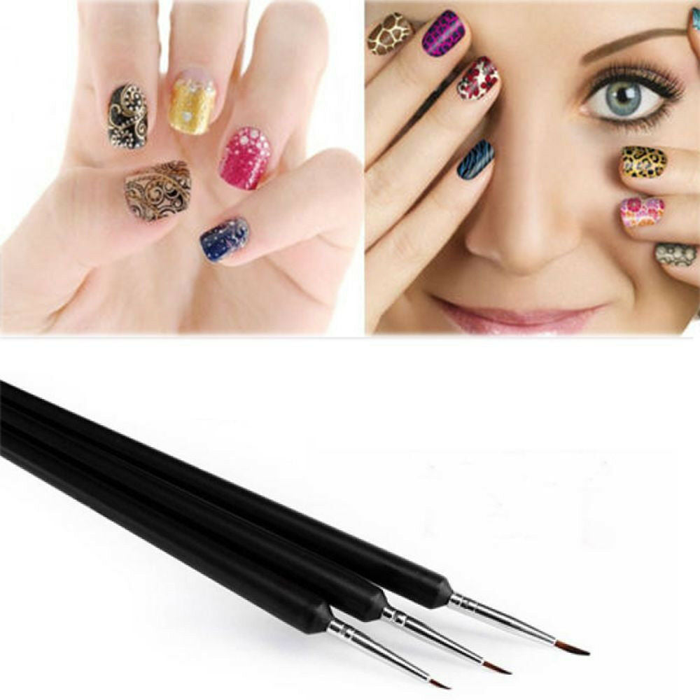 3Pcs Dotting Painting Drawing UV Gel Liner Nail Art Pen Polish Brush Accessories