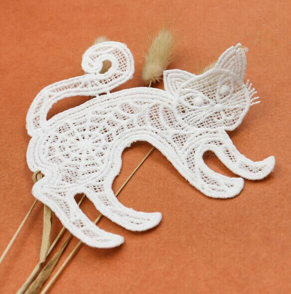5pcs Cat shape Milk silk Embroidered Lace Applique decoration curtain/Clothing
